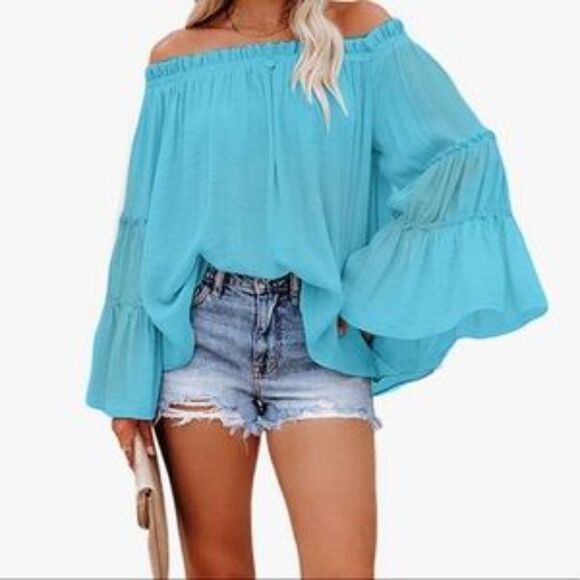 NEW Off Shoulder Flare Sleeves Blouse - Picture 2 of 7